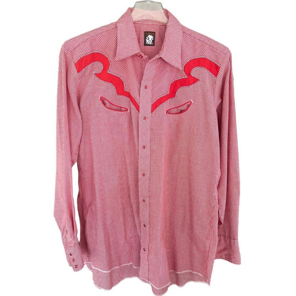 Vintage Karman mens red western gingham checkered pearl snap shirt size L/XL